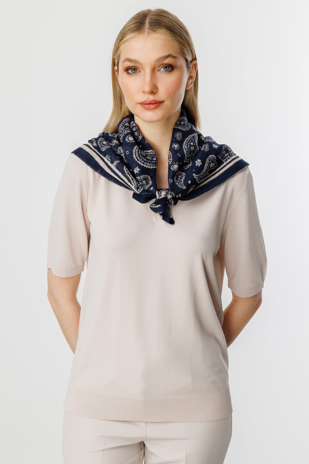 PATARA SQUARE FOULARD NAVY-BEIGE