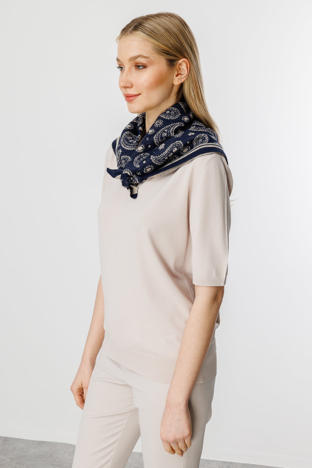 PATARA SQUARE FOULARD NAVY-BEIGE