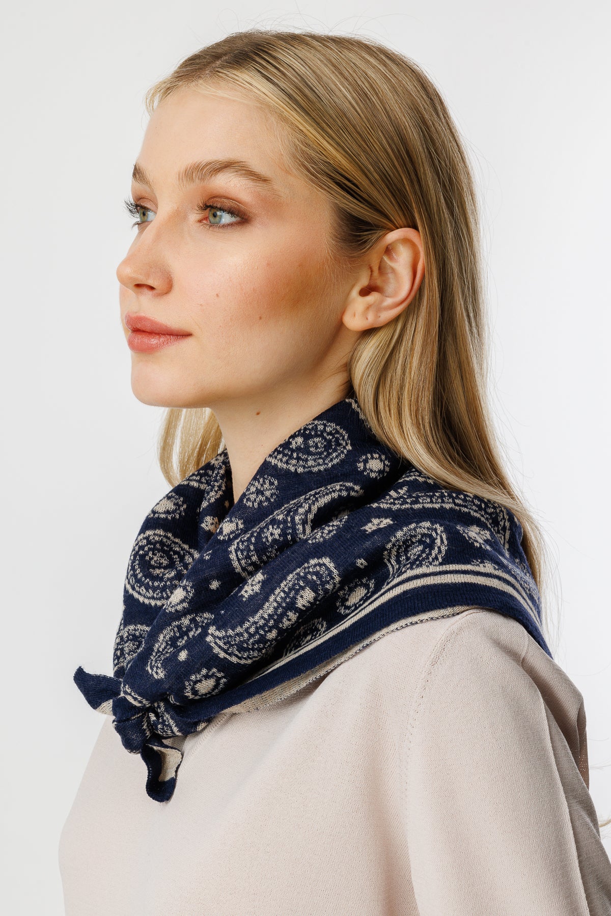 PATARA SQUARE FOULARD NAVY-BEIGE